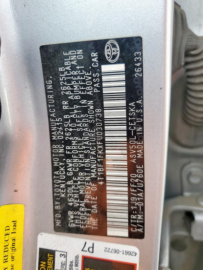 4T1BF1FKXFU030738 - 2015 TOYOTA CAMRY LE GRAY photo 12