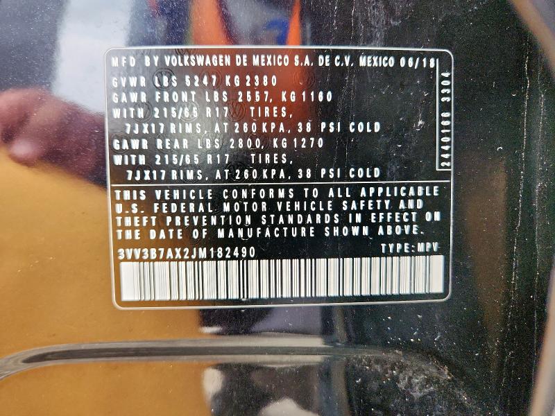 3VV3B7AX2JM182490 - 2018 VOLKSWAGEN TIGUAN SE BLACK photo 13