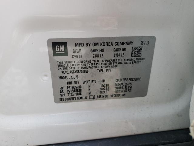 KL4CJASBXKB950866 - 2019 BUICK ENCORE PREFERRED თეთრი ფოტო 13