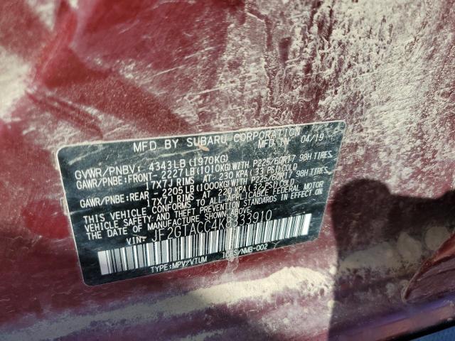 JF2GTACC4K8333910 - 2019 SUBARU CROSSTREK PREMIUM RED photo 12