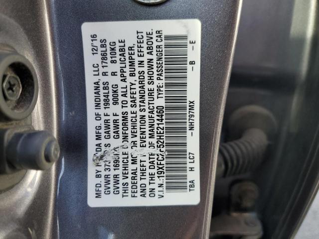 19XFC2F52HE214460 - 2017 HONDA CIVIC LX გრაფიტი ფოტო 12