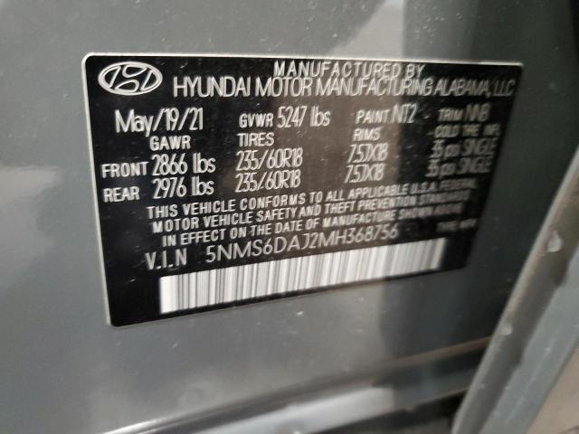 5NMS6DAJ2MH368756 - 2021 HYUNDAI SANTA FE SEL GRAY photo 14