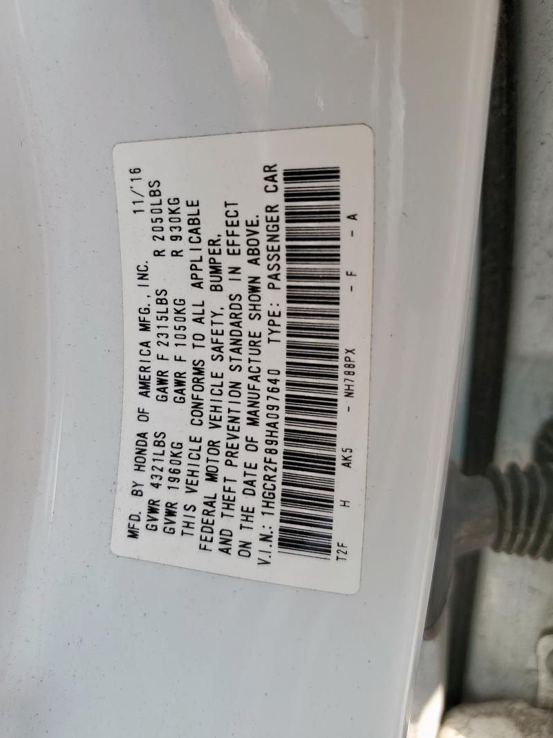 1HGCR2F89HA097640 - 2017 HONDA ACCORD EXL WHITE photo 12