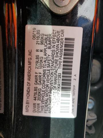 1HGCV1F31KA117283 - 2019 HONDA ACCORD SPORT BLACK photo 12