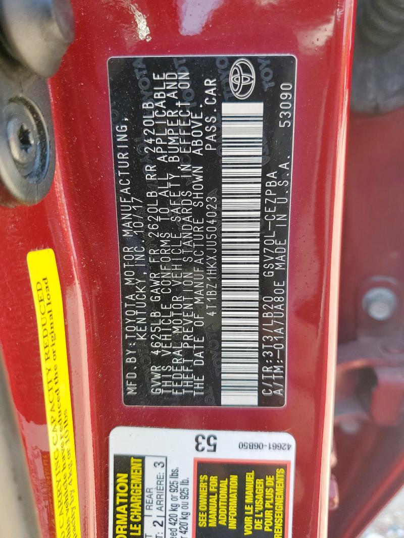 4T1BZ1HKXJU504023 - 2018 TOYOTA CAMRY XSE 栗色 照片 12