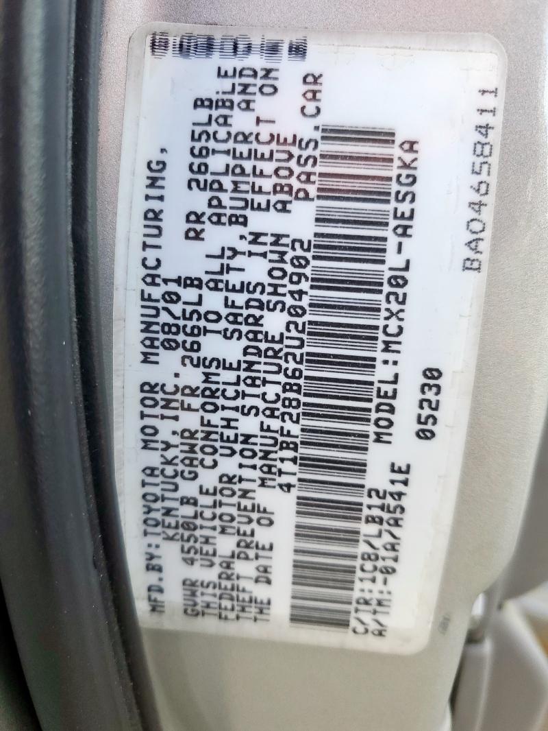 4T1BF28B62U204902 - 2002 TOYOTA AVALON XL SILVER photo 12