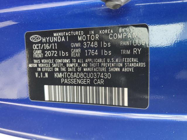 KMHTC6AD8CU037430 - 2012 HYUNDAI VELOSTER BLUE photo 12