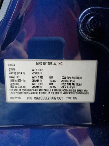 7SAYGDEE2RA327301 - 2024 TESLA MODEL Y BLUE photo 12