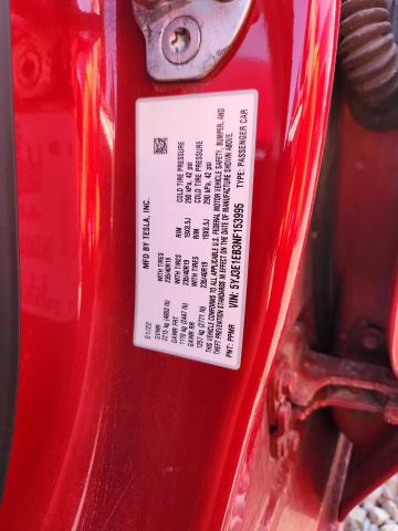 5YJ3E1EB3NF153995 - 2022 TESLA MODEL 3 Rojo foto 13