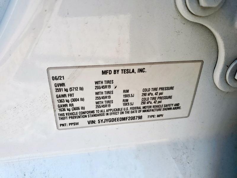 5YJYGDEE0MF208798 - 2021 TESLA MODEL Y WHITE photo 12
