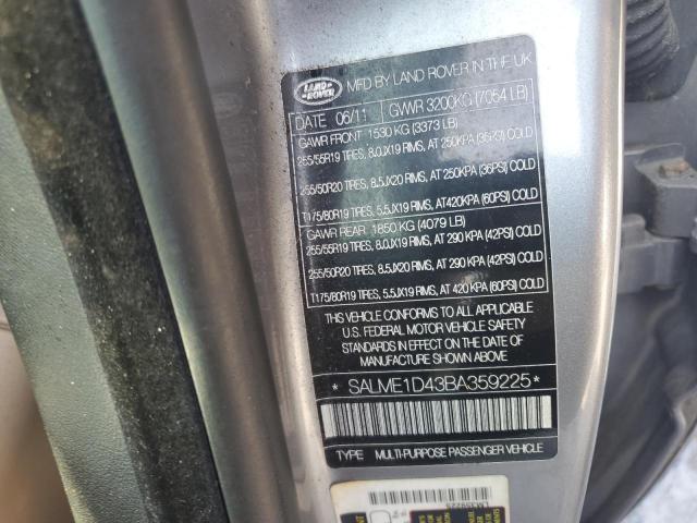 SALME1D43BA359225 - 2011 LAND ROVER RANGE ROVE HSE GRAY photo 13