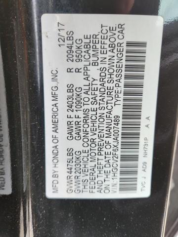 1HGCV2F6XJA007489 - 2018 HONDA ACCORD EXL შავი ფოტო 12