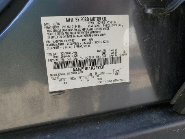 MAJ6P1UL4JC249231 - 2018 FORD ECOSPORT SE Gris photo 12