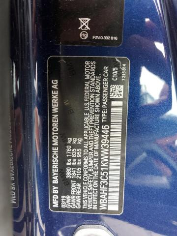 WBAHF3C51KWW39446 - 2019 BMW Z4 SDRIVE30I BLUE photo 12