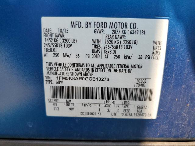 1FM5K8AR0GGB13276 - 2016 FORD EXPLORER POLICE INTERCEPTOR 蓝色 照片 13