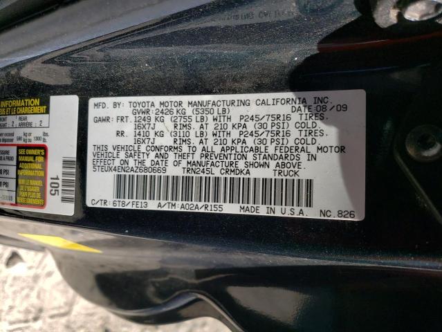 5TEUX4EN2AZ680669 - 2010 TOYOTA TACOMA ACCESS CAB მწვანე ფოტო 12