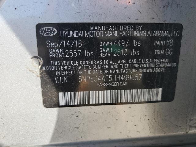 5NPE34AF5HH499657 - 2017 HYUNDAI SONATA SPORT 银色 照片 12