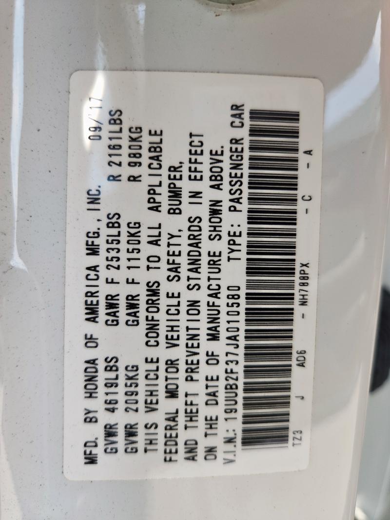 19UUB2F37JA010580 - 2018 ACURA TLX WHITE photo 13