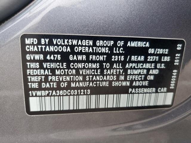 1VWBP7A36DC031213 - 2013 VOLKSWAGEN PASSAT SE GRAY photo 12