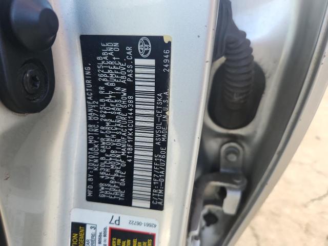 4T1BF1FK4CU144388 - 2012 TOYOTA CAMRY BASE SILVER photo 12