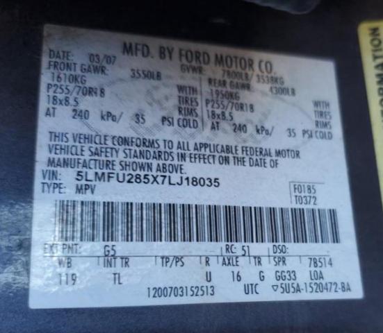 5LMFU285X7LJ18035 - 2007 LINCOLN NAVIGATOR გრაფიტი ფოტო 13