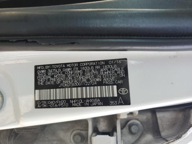 JTDKDTB30G1122724 - 2016 TOYOTA PRIUS C WHITE photo 12