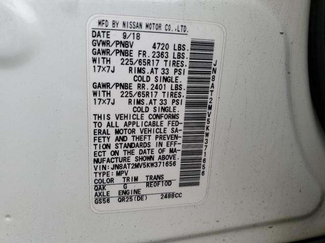 JN8AT2MV5KW371656 - 2019 NISSAN ROGUE S WHITE photo 13
