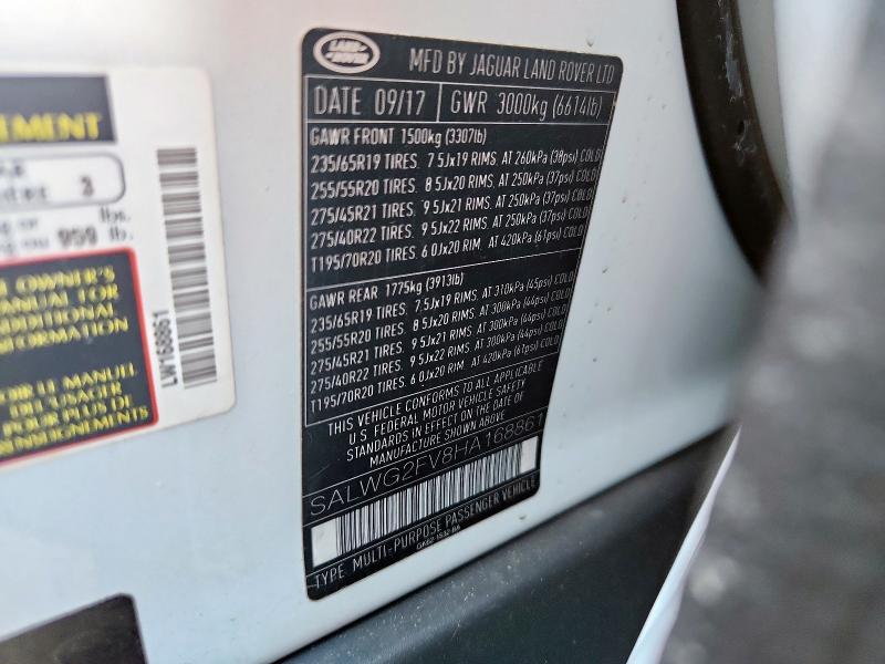 SALWG2FV8HA168861 - 2017 LAND ROVER RANGE ROVE SE WHITE photo 13