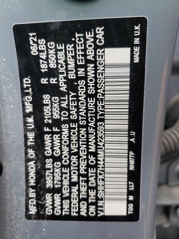SHHFK7H44MU423593 - 2021 HONDA CIVIC SPORT 灰色 照片 12