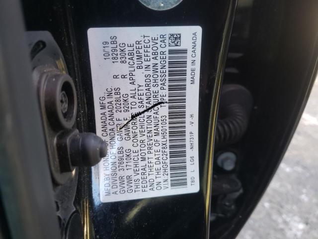 2HGFC2F8XLH501053 - 2020 HONDA CIVIC SPORT 黑色 照片 12