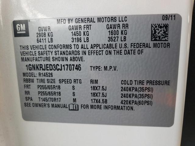 1GNKRJED3CJ170746 - 2012 CHEVROLET TRAVERSE LT WHITE photo 13