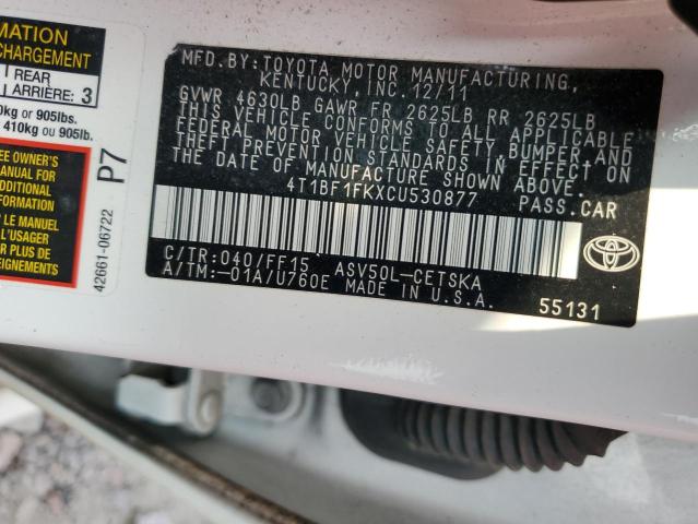 4T1BF1FKXCU530877 - 2012 TOYOTA CAMRY BASE Weiß Foto 12