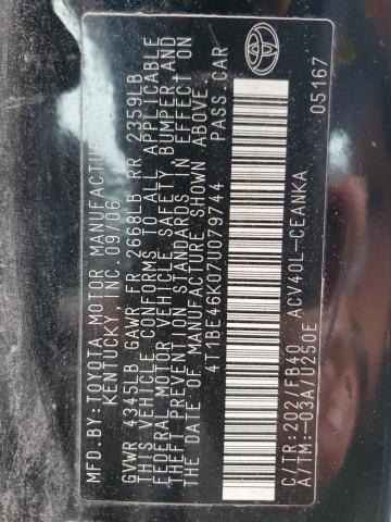 4T1BE46K07U079744 - 2007 TOYOTA CAMRY CE 黑色 照片 12