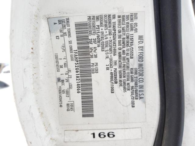 1FAHP52U61A214066 - 2001 FORD TAURUS LX WHITE photo 12