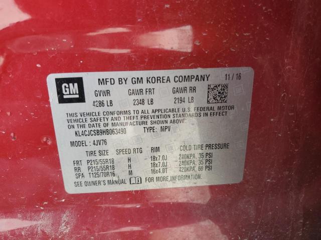 KL4CJCSB9HB063490 - 2017 BUICK ENCORE ESSENCE RED photo 13