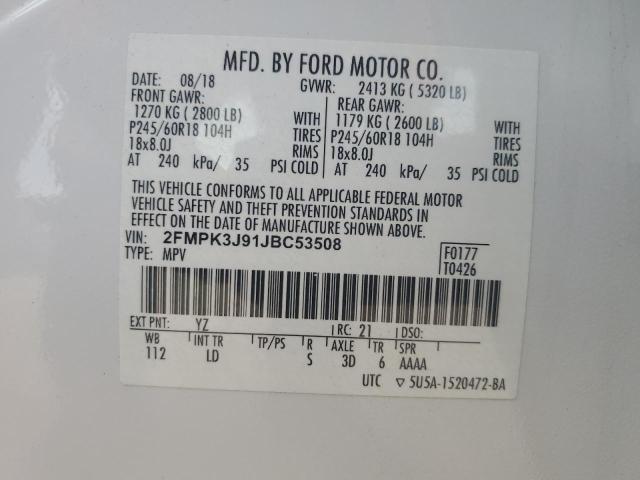 2FMPK3J91JBC53508 - 2018 FORD EDGE SEL 白色 照片 12