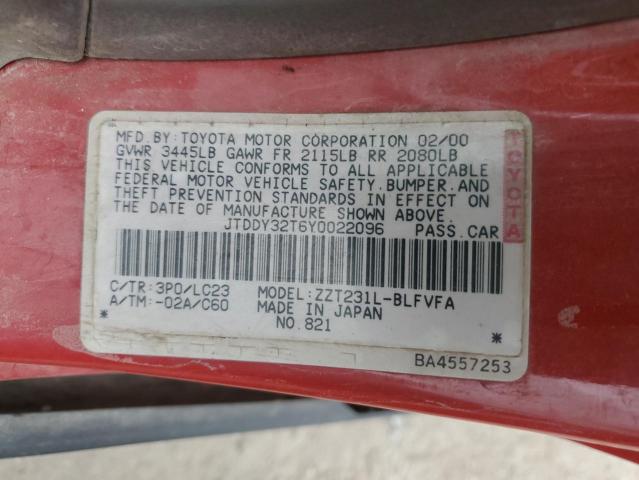 JTDDY32T6Y0022096 - 2000 TOYOTA CELICA GT-S RED photo 12