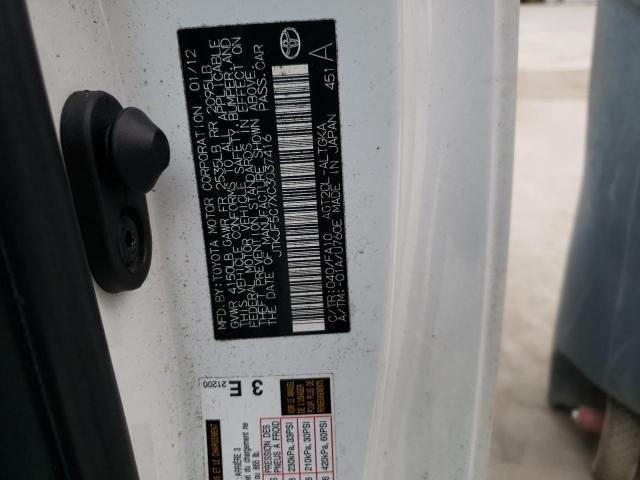 JTKJF5C7XC3037416 - 2012 TOYOTA SCION TC 白色 照片 12