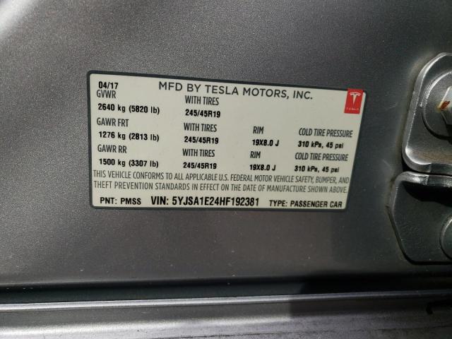 5YJSA1E24HF192381 - 2017 TESLA MODEL S Gümüş foto 13