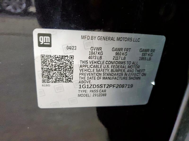 1G1ZD5ST2PF208719 - 2023 CHEVROLET MALIBU LT 灰色 照片 12