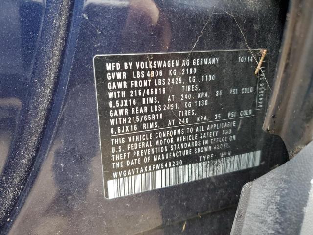 WVGAV7AXXFW548230 - 2015 VOLKSWAGEN TIGUAN S BLUE photo 12