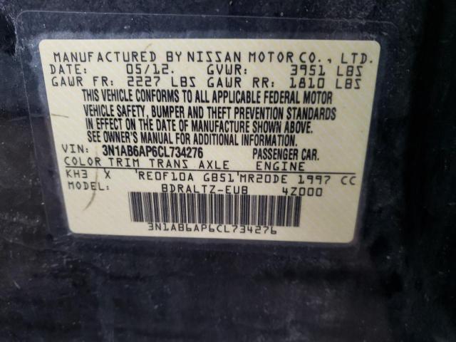 3N1AB6AP6CL734276 - 2012 NISSAN SENTRA 2.0 BLACK photo 12