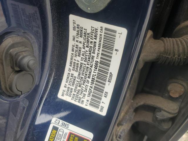 1HGFA16887L114669 - 2007 HONDA CIVIC EX BLUE photo 12