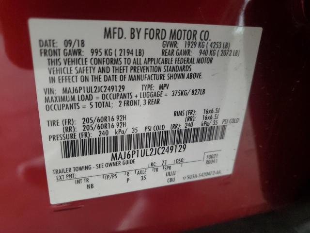 MAJ6P1UL2JC249129 - 2018 FORD ECOSPORT SE Қызыл фото 12