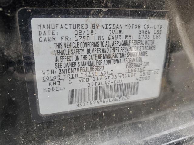 3N1CN7AP6JL865520 - 2018 NISSAN VERSA S BLACK photo 13