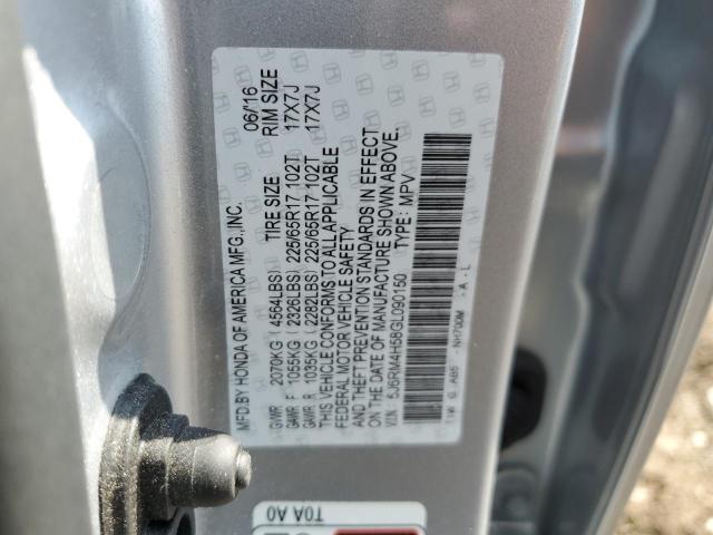 5J6RM4H58GL090150 - 2016 HONDA CR-V EX SILVER photo 12