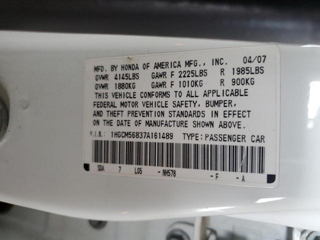 1HGCM56837A161489 - 2007 HONDA ACCORD EX WHITE photo 12