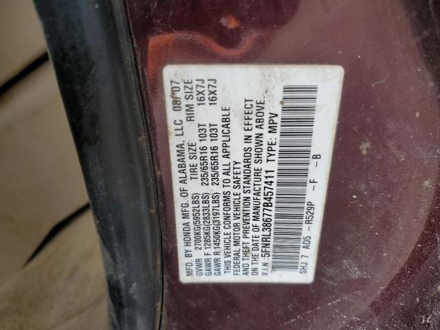 5FNRL38677B457411 - 2007 HONDA ODYSSEY EXL MAROON photo 14