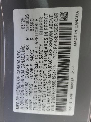 2HGFE2F58SH584755 - 2025 HONDA CIVIC SPORT GRAY photo 12