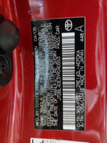 JTDBL40E399040553 - 2009 TOYOTA COROLLA BASE RED photo 12